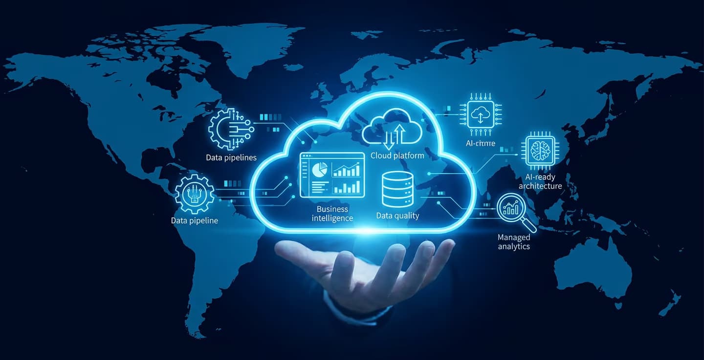 Data & Analytics Intelligence — data engineering, BI, data quality, cloud data platforms, AI-ready architecture, and managed analytics support