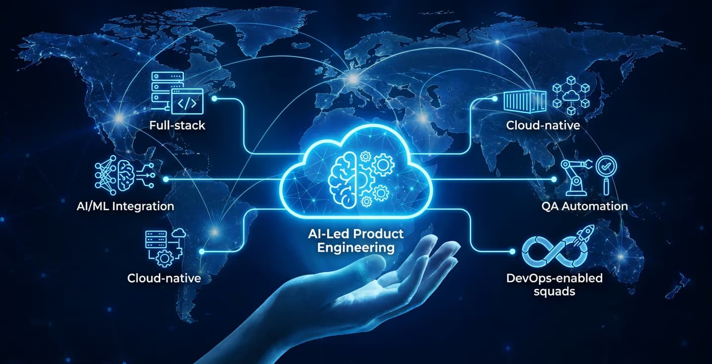 AI-Led Product Engineering — Java, full-stack, cloud-native architecture, AI/ML integration, LLM workflows, QA automation, and DevOps-enabled squads