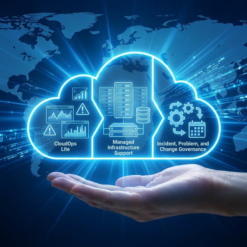 Managed Cloud & Infrastructure core capabilities — CloudOps Lite, managed infrastructure support, and incident, problem, and change governance