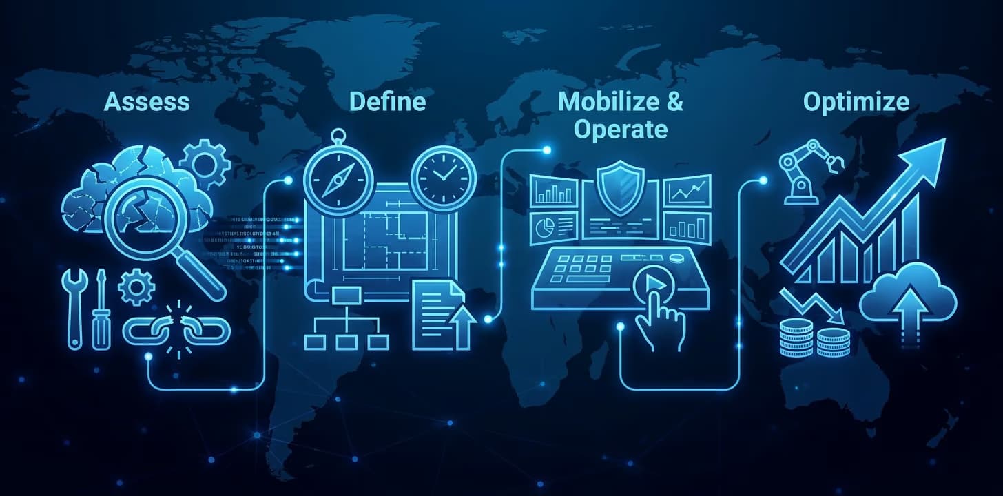 Managed Cloud & Infrastructure delivery model — assess, define, mobilize and operate, optimize