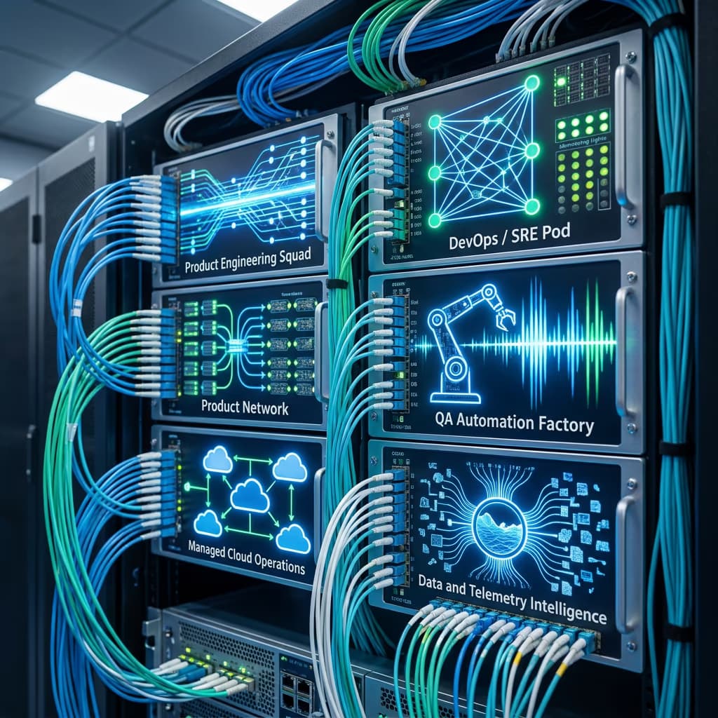 Telecommunications and technology use cases — product engineering squads, DevOps and SRE pods, QA automation, managed cloud operations, and data telemetry intelligence
