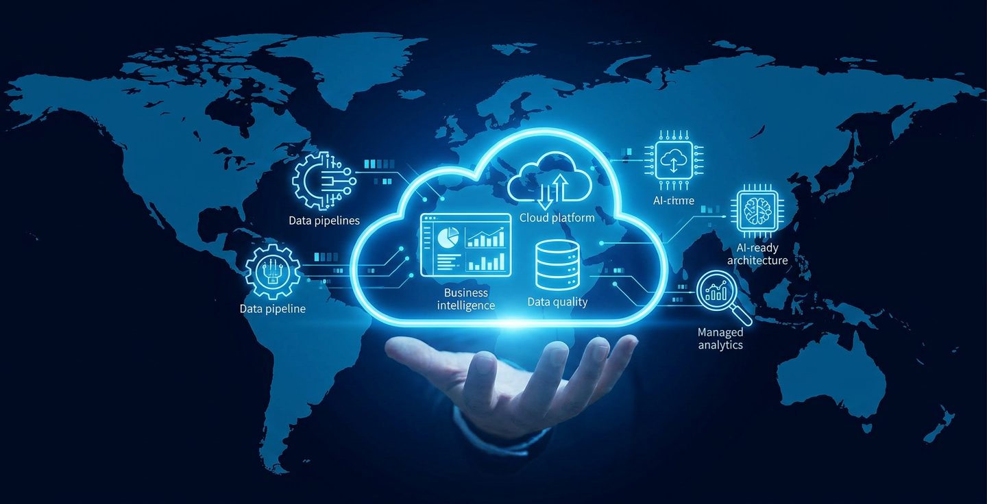 Data & Analytics Intelligence — data engineering, BI, data quality, cloud data platforms, AI-ready architecture, and managed analytics support