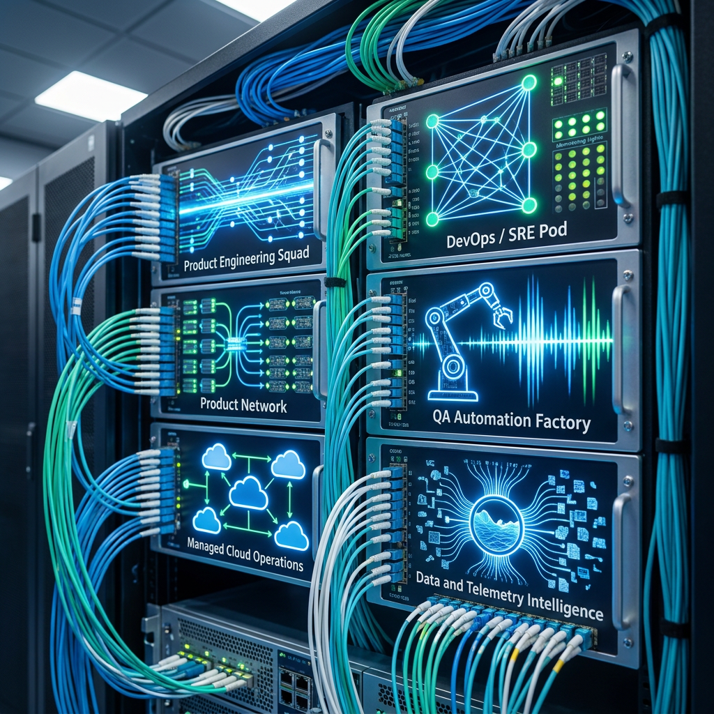 Telecommunications and technology use cases — product engineering squads, DevOps and SRE pods, QA automation, managed cloud operations, and data telemetry intelligence